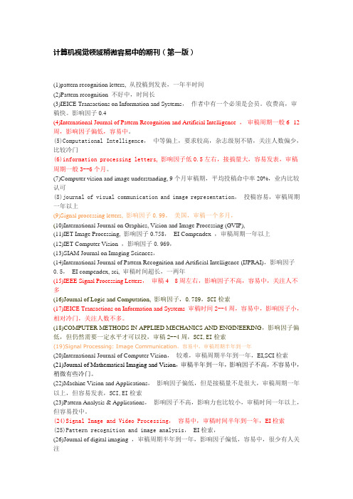 计算机视觉领域稍微容易中的SCI期刊