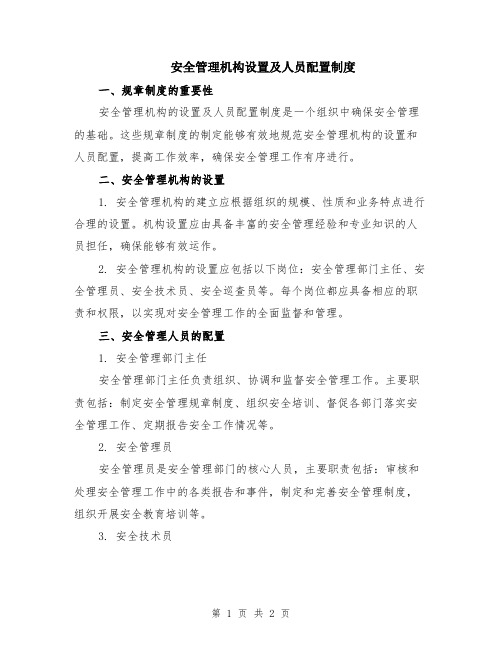 安全管理机构设置及人员配置制度