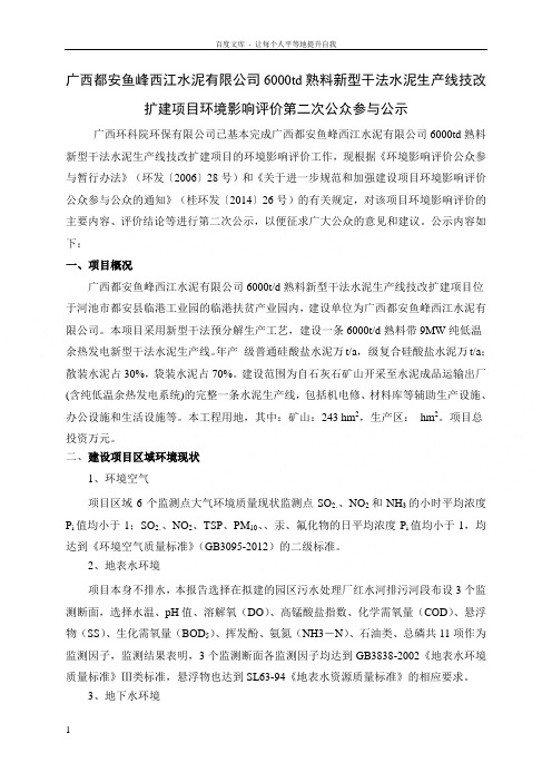 广西都安鱼峰西江水泥有限公司6000td熟料新型干法水泥生产