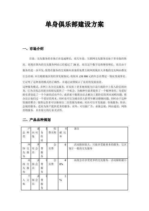 单身俱乐部建设方案