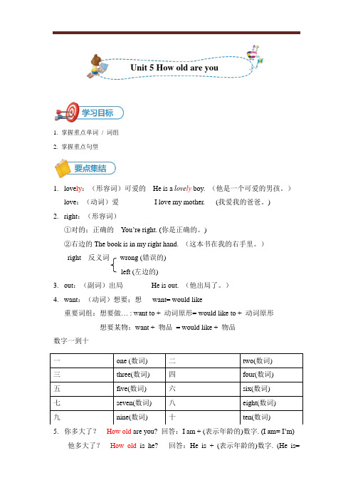 译林小学英语三年级下册英语unit5知识总结与练习