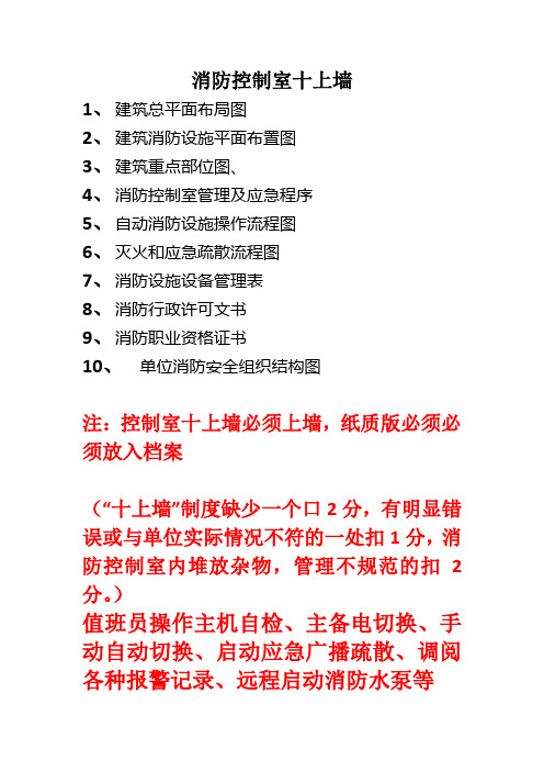 标识化、规范化等重点、消防控制室十上墙内容