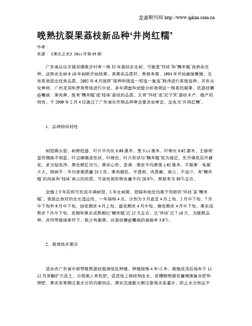 晚熟抗裂果荔枝新品种‘井岗红糯’