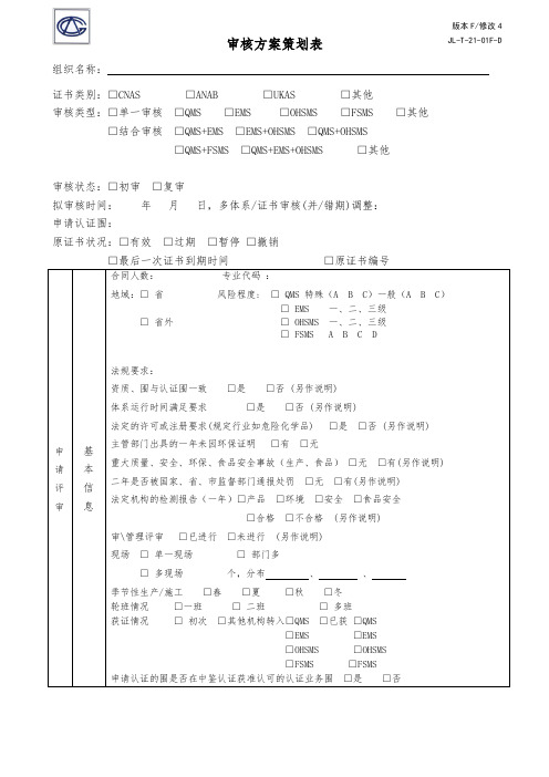 审核方案项目策划表