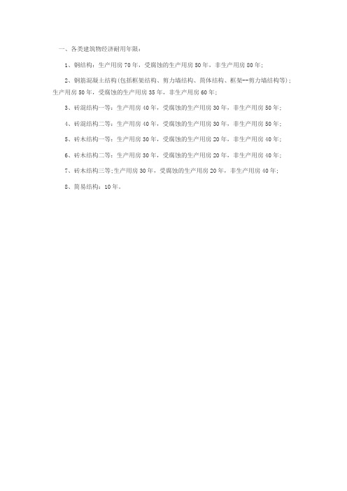 各类建筑物经济耐用年限