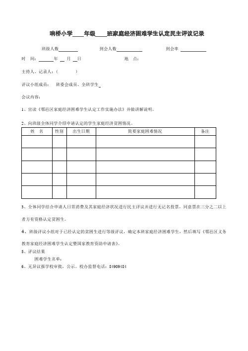 004班级：家庭经济困难学生认定民主评议记录