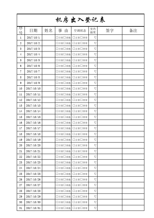 机房出入登记表