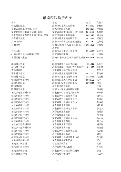 淮南医院诊所名录