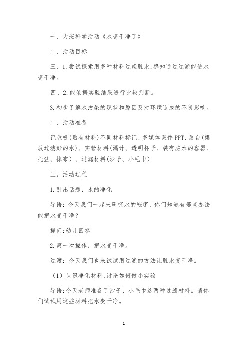 大班科学《水变干净了》教案公开课