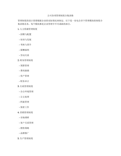 公司各项管理制度合集表格