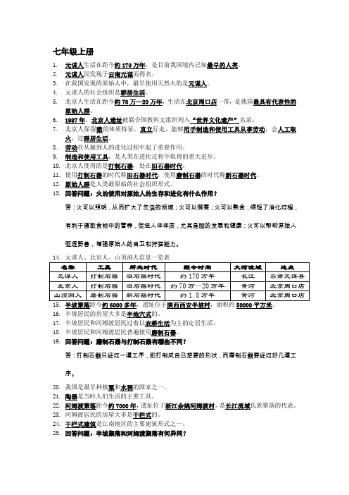 七年级上册历史复习提纲北师大版