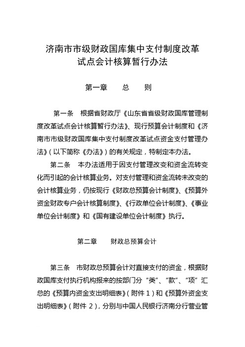 济南市市级级财政国库集中支付制度改革试点会计核算暂行办法