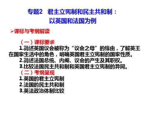 高考(2017届)政治总复习选修3专题2君主立宪制和民主共和制：以英国和法国为例(课件)