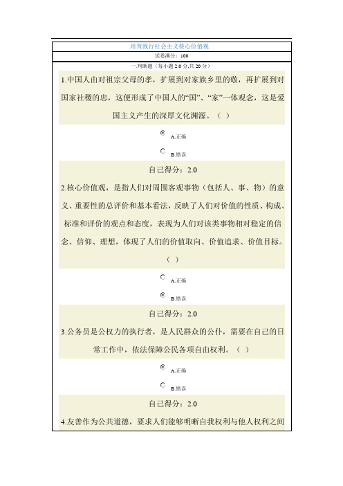 2014年公务员网络学习 培育践行社会主义核心价值观(90)