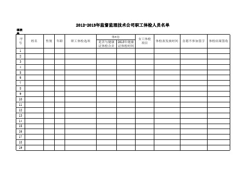 职工体检人员名单格式2012