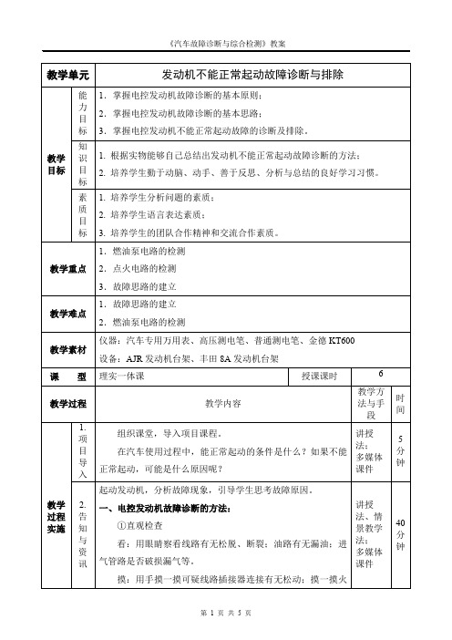 项目1-学习单元1 发动机不能正常起动故障诊断【教案】