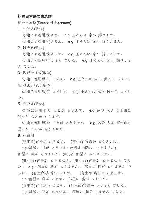 标准日本语文法总结