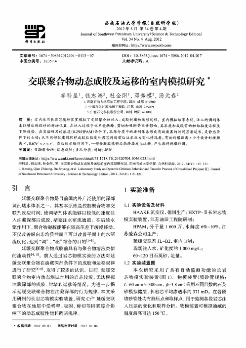 交联聚合物动态成胶及运移的室内模拟研究