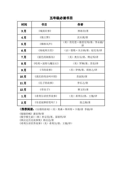 五年级必读书目