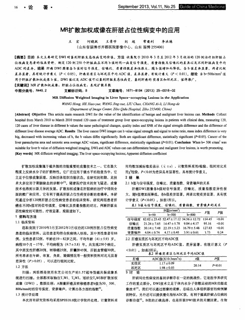 MR扩散加权成像在肝脏占位性病变中的应用