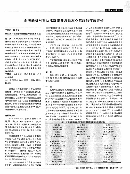 血液透析对肾功能衰竭并急性左心衰竭的疗效评价