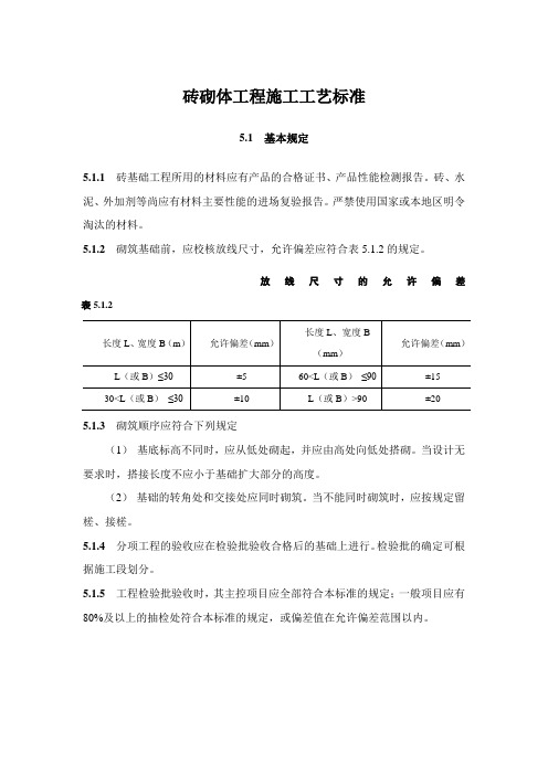 砖砌体工程施工工艺标准