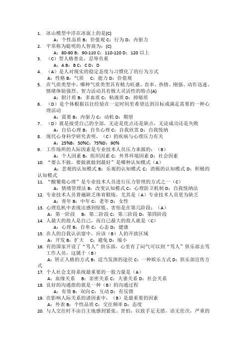 专业技术人员心理健康与心理调适