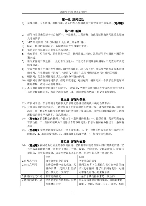 新闻学导论 复习 提纲