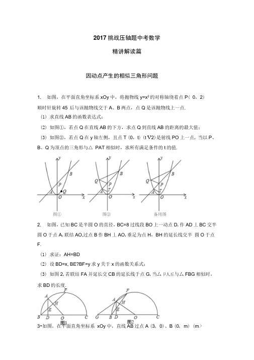 2018年中考数学挑战压轴题(含答案)