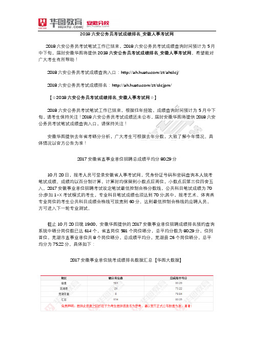 2018六安公务员考试成绩排名_安徽人事考试网