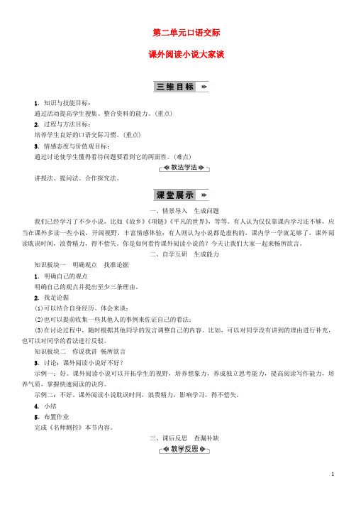 九年级语文上册 第二单元 口语交际 课外阅读小说大家谈教案 语文版