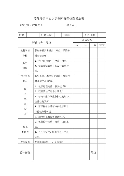 小学教师备课检查记录表-