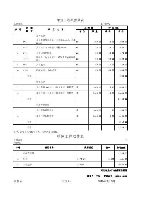 植物种植报价清单1