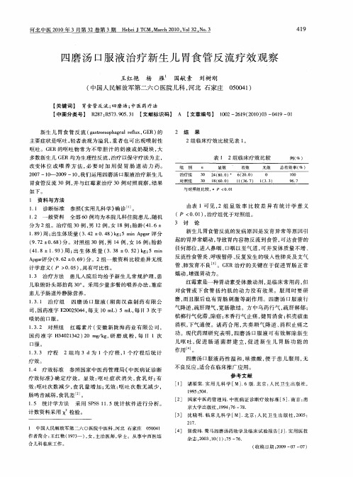 四磨汤口服液治疗新生儿胃食管反流疗效观察