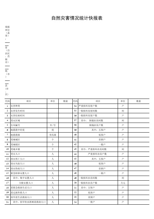 自然灾害情况统计快报表
