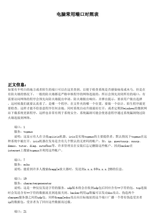 电脑常用端口对照表4847