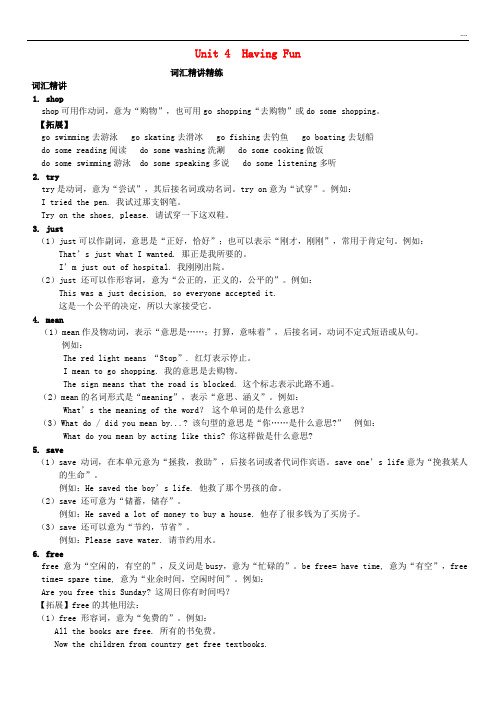 2020七年级英语上册 Unit 4 Having Fun词汇精讲精练 (新版)仁爱版