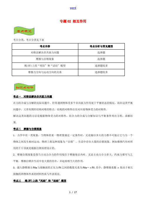 高考物理 经典问题的妙解策略 专题02 相互作用-人教版高三全册物理试题