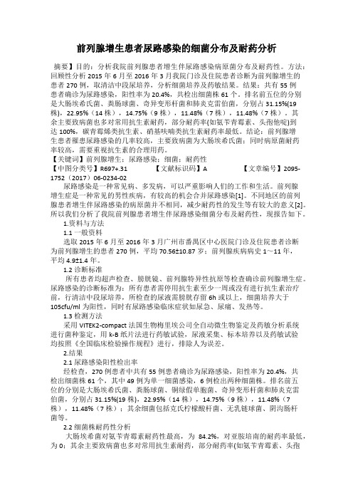 前列腺增生患者尿路感染的细菌分布及耐药分析