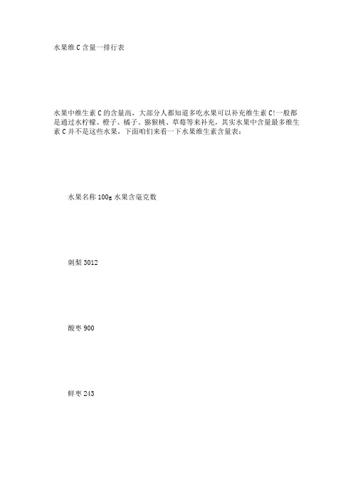 水果蔬菜VC含量排行