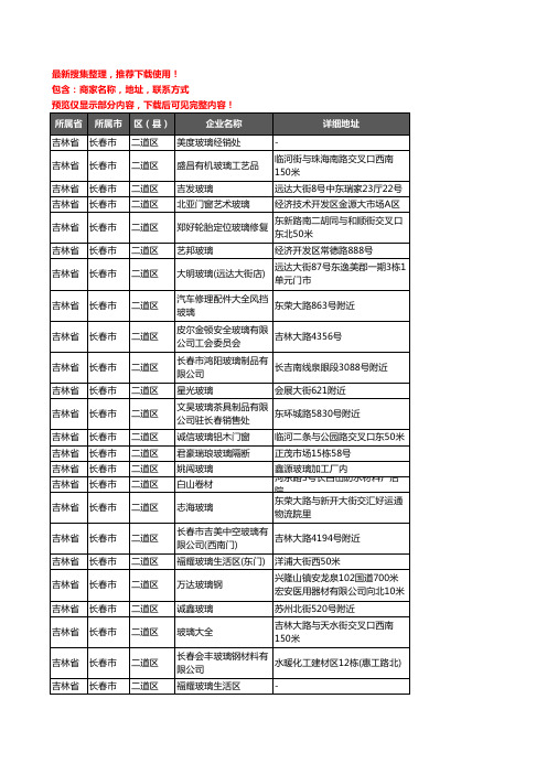 新版吉林省长春市二道区玻璃企业公司商家户名录单联系方式地址大全66家