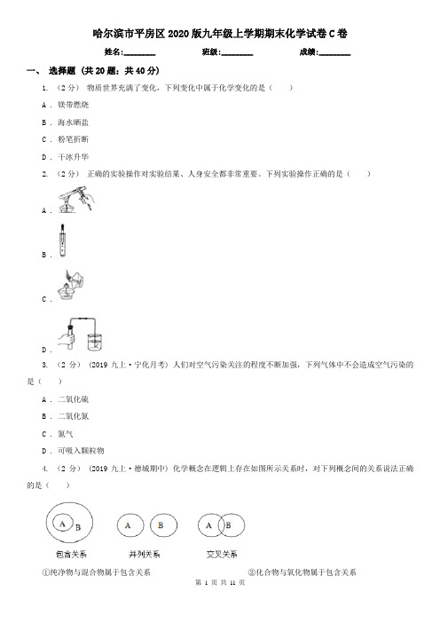 哈尔滨市平房区2020版九年级上学期期末化学试卷C卷