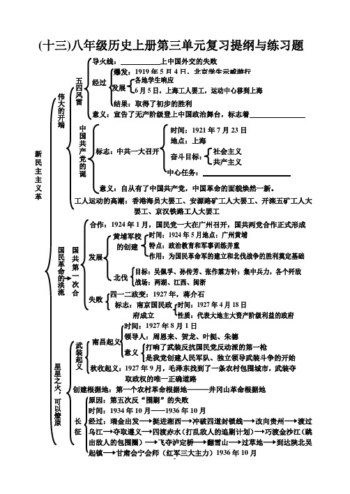 八年级历史上册第三单元复习提纲与练习题