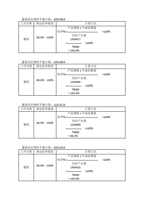 灌装岗位物料平衡计算1