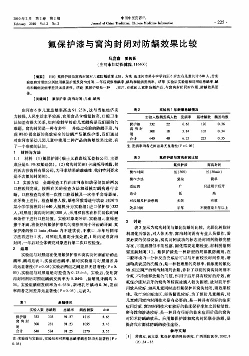 氟保护漆与窝沟封闭对防龋效果比较