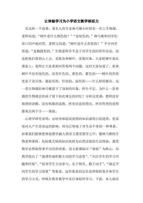 让体验学习为小学语文教学添活力论文