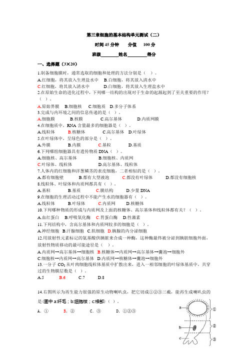 高一生物单元测试 _第三章 组成细胞的分子(二)(新人教版)