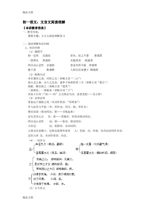 初一语文：文言文阅读理解讲课稿