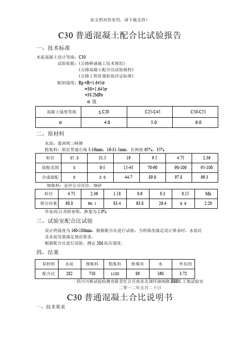 C30普通混凝土配合比试验报告1