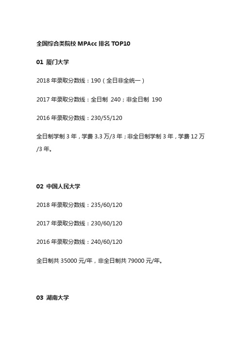 全国mpacc院校排名最新